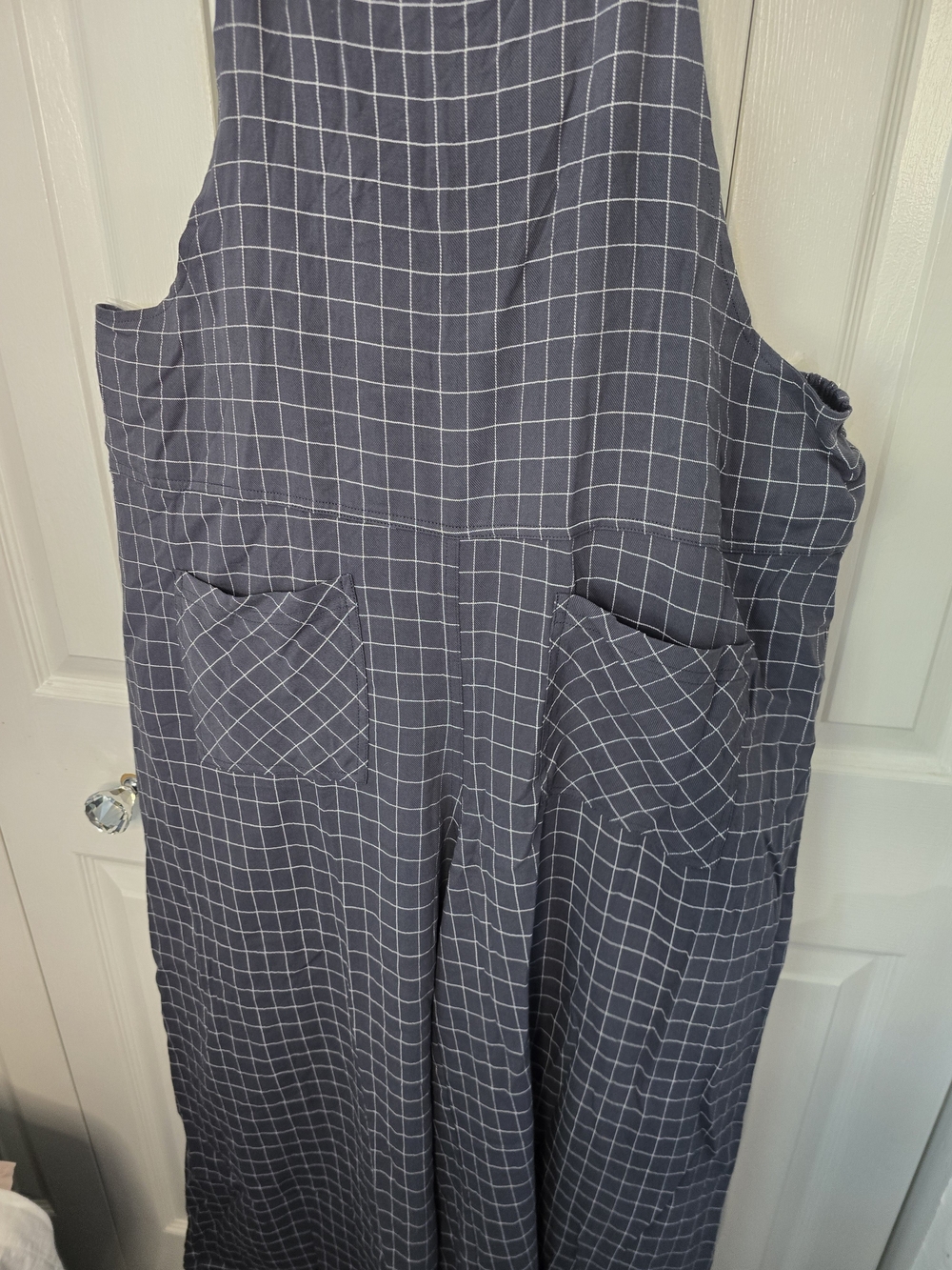 NWT 2Easel Navy Wide-Leg Pants with White Windowpane Grid - Picture 5 of 14
